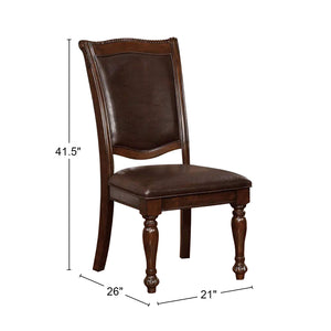English Elm Set of 2 Leatherette Upholstered Side Chairs Brown Cherry Finish Espresso Seating Rope Trim Elegance B016P222691