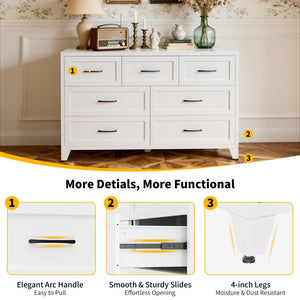 English Elm 7-drawer Steel Dresser Wide Low Profile White Cabinet for Bedroom or Entryway T2398P498867