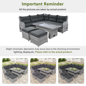 English Elm Outdoor Furniture Set: Modern Rattan Patio Set With Adjustable Recliners, Glass Tables & Ottomans N719Z000120E-GIGA