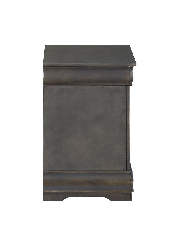 English Elm Dark Grey Romantic 2-Drawer Nightstand with Luxurious Pulls, Solid Pine Build, Classic Moldings B062P209407
