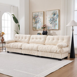 English Elm Modular Cloud Sectional Sofa Flannelette Deep Seat Couch for Living Room with Pillows Beige W2120S00033