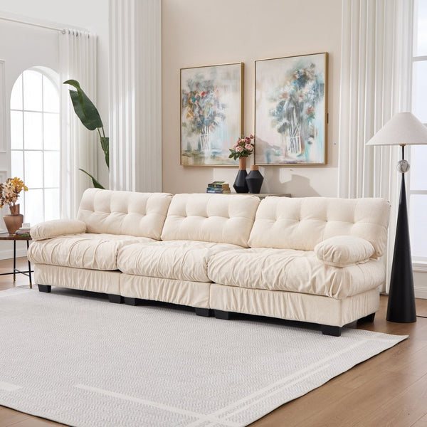 English Elm Modular Cloud Sectional Sofa Flannelette Deep Seat Couch for Living Room with Pillows Beige W2120S00033