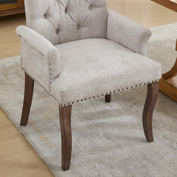 English Elm Upholstered Chenille Accent Dining Chair with Tufted Diamond Back, Curved Solid Wood Legs, Comfortable Support Beige W1143P346927