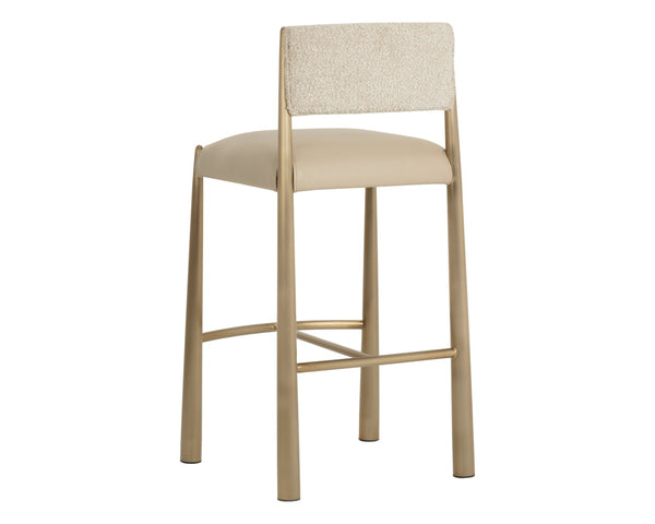 Sunpan BAYARD Barstool - Antique Brass Base with Napa Beige & Santa Cruz Oatmeal Upholstery for Luxe Seating 112689