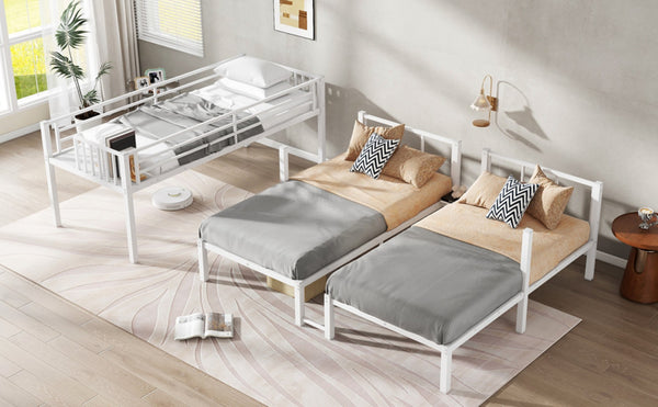 English Elm Twin Triple Bunk Bed Metal L-shaped Frame Sleeps Three Kids White Finish W1580S00567