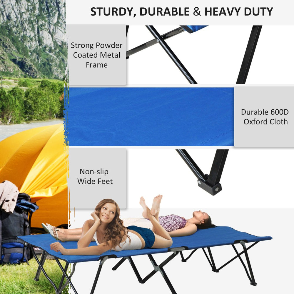 English Elm Folding Camping Cot Wide Steel Frame Elevated Oxford Surface for Two Adults Outdoors T3971P384648
