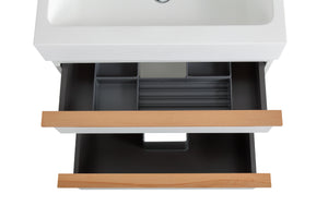 English Elm VELA 24 Inch Wall Mounted Bathroom Vanity with Integrated Acrylic Sink, Dual Wood Handles, Soft-Close drawers and Organizer White W3235P327448