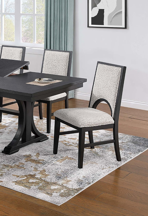 English Elm Traditional 7-Piece Dining Set: Trestle Table With Butterfly Leaf & 6 Upholstered Chairs In White Finish B011S01802-GIGA