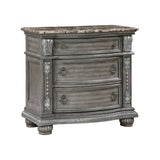 English Elm Traditional Style 1 Piece Luxurious Nightstand Of 3 Drawers Marble Top Gray Finish Silver Tipping Wooden Bedroom Furniture