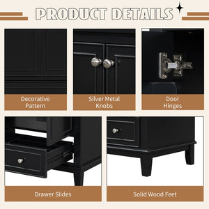 English Elm 30" Matte Black Bathroom Vanity Base Solid Wood Frame Mdf Storage Cabinet Modern N725P186143B