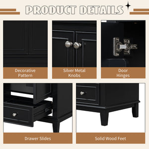 English Elm 30" Bathroom Vanity with Sink — Modern Freestanding 30" Cabinet with Ceramic Top, Drawer, Doors, Shelf Black N725P221263B