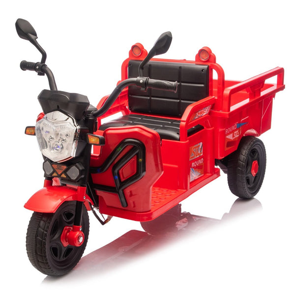 English Elm 12v Kids Electric Cargo Trike with Led Lights Wide Seat Anti-slip Wheels Toddler Ride On Red W1578P336051