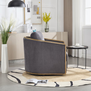 English Elm Corduroy Swivel Barrel Chair with Sturdy Wood Frame & Metal 360° Base, Plush Corduroy Comfort Pop Dark Gray W395P220272