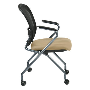 OSP Home Furnishings Deluxe Nesting Armchair with Mesh Back Lumbar Support for Office and Meeting Rooms Buff 84440-R104