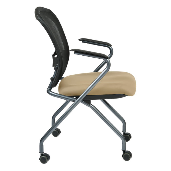OSP Home Furnishings Deluxe Nesting Armchair with Mesh Back Lumbar Support for Office and Meeting Rooms Buff 84440-R104