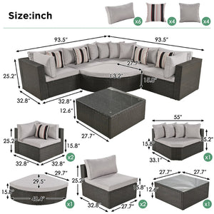 English Elm Go 7 Piece Outdoor Pe Wicker Sectional Set with Steel Frame and Striped Accent Pillows Brown FG201212AAA