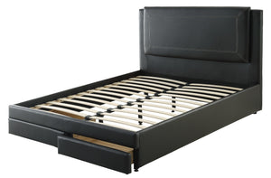 English Elm Black Luxurious Queen Bed with Hidden Storage Drawers Upholstered Faux Leather Modern Frame Black 64 L x 49 W x 5 H B011S02013