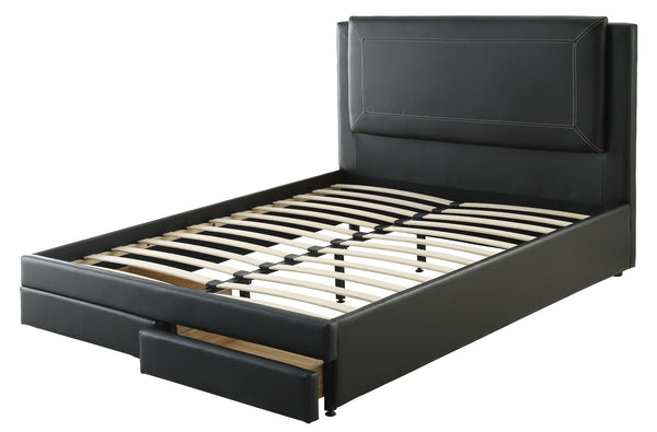 English Elm Black Luxurious Queen Bed with Hidden Storage Drawers Upholstered Faux Leather Modern Frame Black 64 L x 49 W x 5 H B011S02013