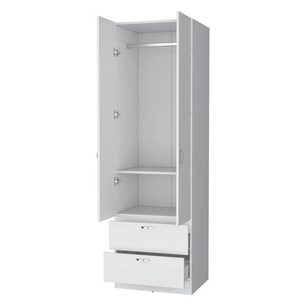 English Elm White Marquez Melamine 2-Door 2-Drawer Wardrobe — Durable, Stylish Bedroom Storage, 76.9" H B062P205246