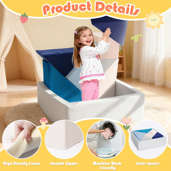 English Elm Tangram Modular Play Couch Sponge Kids Sofa Fort Builder Playroom Furniture Blue Multi T5880P493443
