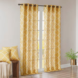 Madison Park Saratoga Modern/Contemporary Fretwork Print Grommet Top Window Curtain Panel MP40-1572 Yellow/White