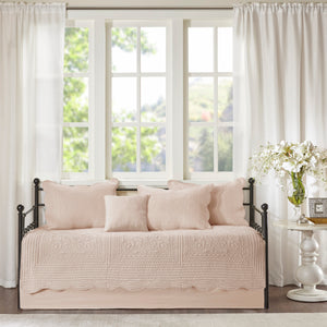 English Elm 6 Piece Reversible Scalloped Edge Daybed Cover Set with Antimicrobial Protection, Cottage Chic Elegance Blush 17.72 L x 15.35 W x 6.3 H B03597553
