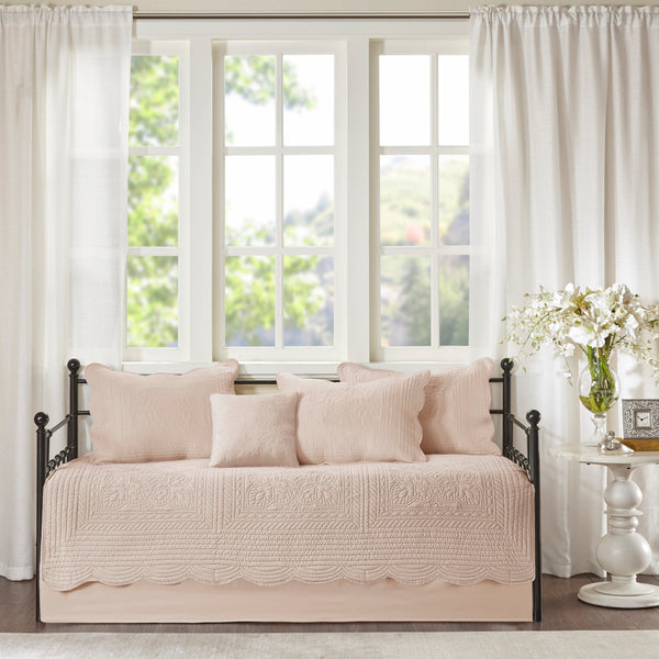 English Elm 6 Piece Reversible Scalloped Edge Daybed Cover Set with Antimicrobial Protection, Cottage Chic Elegance Blush 17.72 L x 15.35 W x 6.3 H B03597553