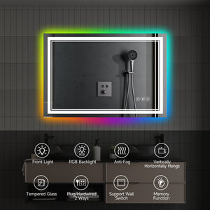 English Elm 60X30 Frameless Led Smart Bathroom Mirror With Rgb Backlight, Anti-Fog & Dimmable Lighting Features T3757P347010