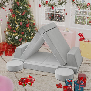 English Elm 10 Piece Modular Foam Play Couch Set Soft Frameless Sectional for Bedroom Playroom Light Gray T5880P493405