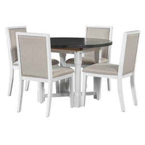 English Elm Trexm Farmhouse Round Extendable Dining Set Birch Veneer Table Upholstered Chairs ST000139AAE