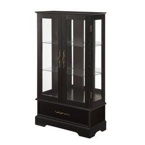English Elm Lighted Curio Cabinet With Adjustable Shelves & Built-In Drawer - Elegant Display With Lighting, Black W1758P297549