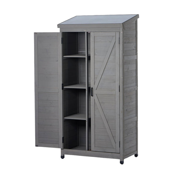 English Elm Outdoor Cedar Wood Vertical Storage Shed with Metal Roof for Garden Tools W2640P262538