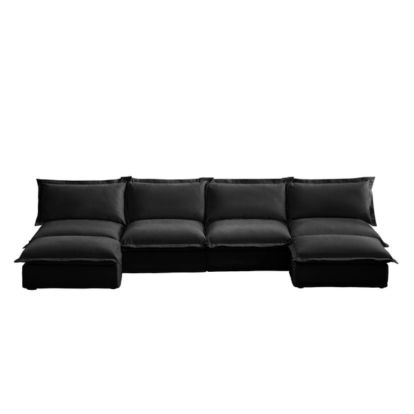 English Elm Slipcovered Chenille U-shape Sectional Deep Seat Cloud Couch with Reversible Ottoman W3041S00121