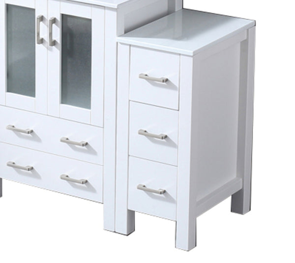 English Elm White Bath Vanity 36 in with Side Cabinet, Scratch‑Resistant Ceramic Top, Chrome Faucet, 22" Mirror B2731S01360