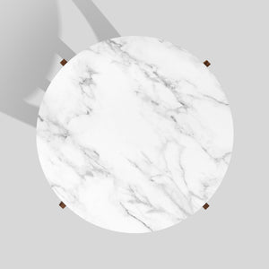 35" Round Coffee Table with Open Crossed Arch Base Calacatta Marble, Dark Walnut LNAL1KCMDW Walker Edison