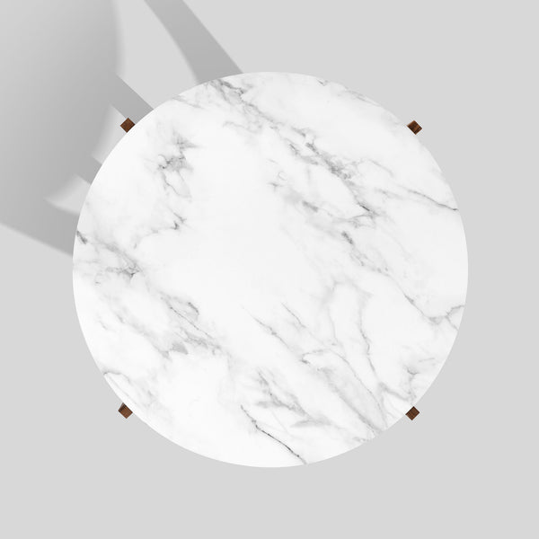 35" Round Coffee Table with Open Crossed Arch Base Calacatta Marble, Dark Walnut LNAL1KCMDW Walker Edison