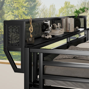 English Elm Twin Xl Loft Bed With Stairs & Storage Shelves, Metal High Bed For Teens & Small Spaces, Black W2580S00049-GIGA