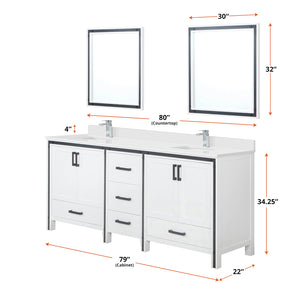 English Elm White Double Bath Vanity 80 in W x 22 in D with White Quartz Top, Chrome Faucet, 30x32 Mirrors B2731S01132
