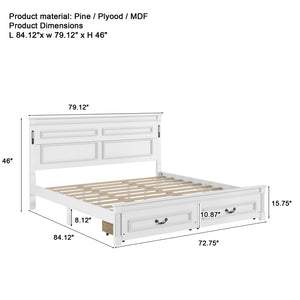 English Elm King Pine Wood Storage Bed with Led Lighting Usb Charging Tall Panel Headboard White W504S00269
