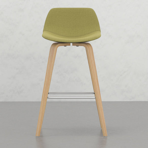 English Elm Harvard Mid-Century Bentwood Counter Bar Stools Set of 2 in Acid Green Linen-Look Upholstery, Wood B2732P253617