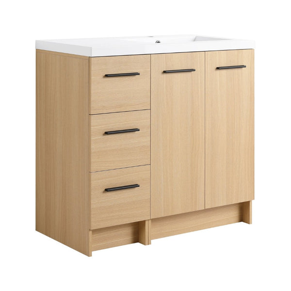 English Elm 36" Floating Bathroom Vanity Light Oak Modular Cabinet with Gel Coat Integrated Sink W3450S00104