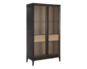 Sunpan Cecilia Display Cabinet - Mid-Century Modern Design with Smoked Grey Acacia & Glass Doors, 75H