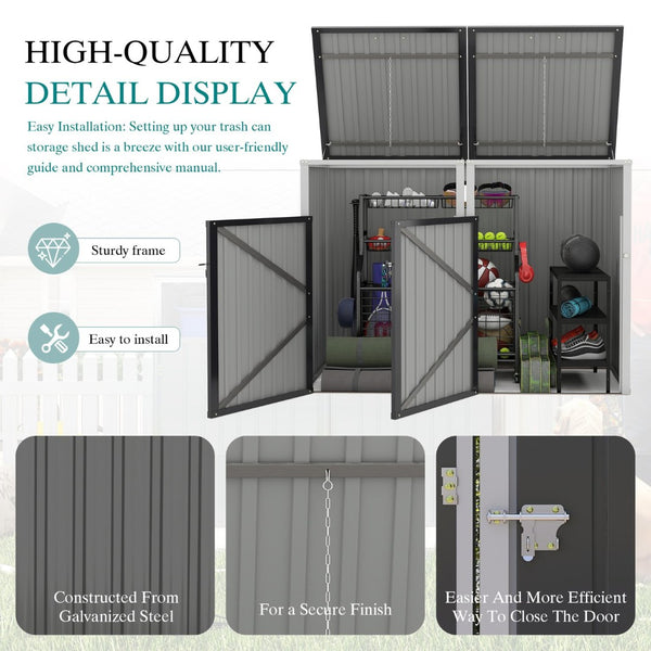 English Elm Garbage Bin Shed Galvanized Steel Enclosure for Two Cans Outdoor Weather Resistant Dark Gray W1598P357714