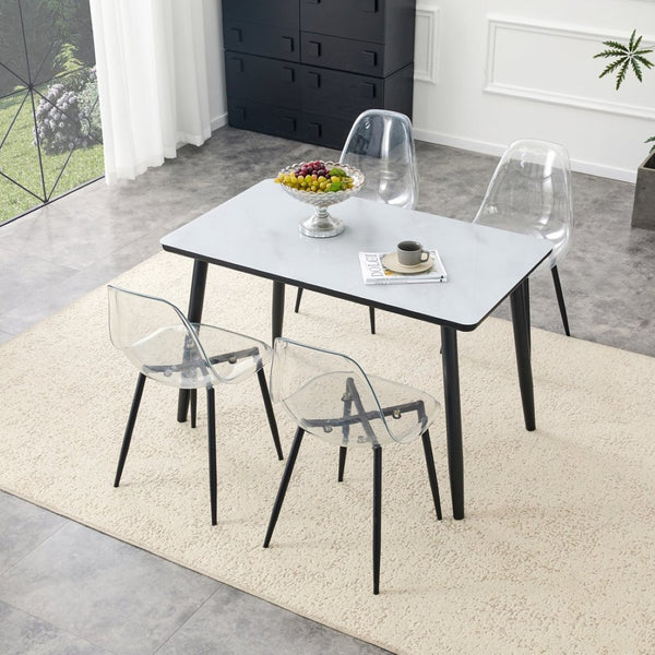 English Elm Table and Chair Set Marble Glass Top with Black Mdf Shelf Four Transparent Seats W1151S04663