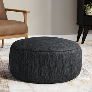 English Elm Fredrik Round Buffalo Leather Pouf Bohemian Footrest or Extra Seat for Living Room B136P427588