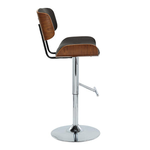 English Elm Adjustable Swivel Barstools Mid Century Walnut Faux Leather Chrome Set of 2 B202S01997