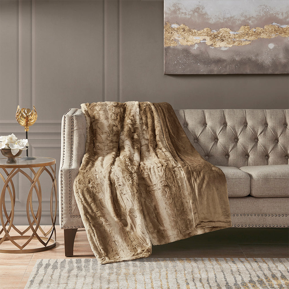 JLA Home Madison Park - Oversized Faux Fur Throw Blanket with Reversible Faux Mink, OEKO-TEX Plush Cozy Modern Glam Draping MP50-1911