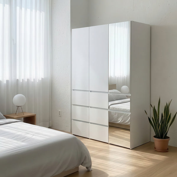 English Elm Elise Modular Wood Closet System with Mirror in White — Durable Melamine, Ample Storage, Easy Assembly, Stylish Finish B040S00121