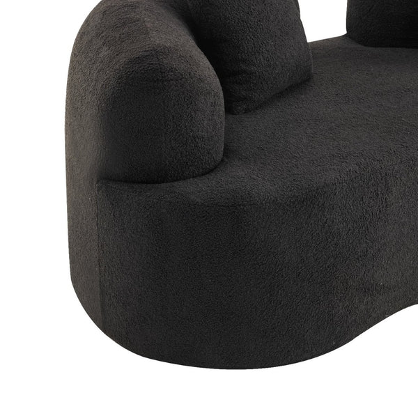 English Elm 66.93 Inch Curved Teddy Velvet Loveseat Sculptural Compact Sofa for Apartments Black W3612P406628