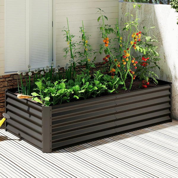 English Elm 6x3x1.5ft Galvanized Steel Raised Garden Bed Deep Root Planter for Yard Vegetables Dark Gray W1859P430215